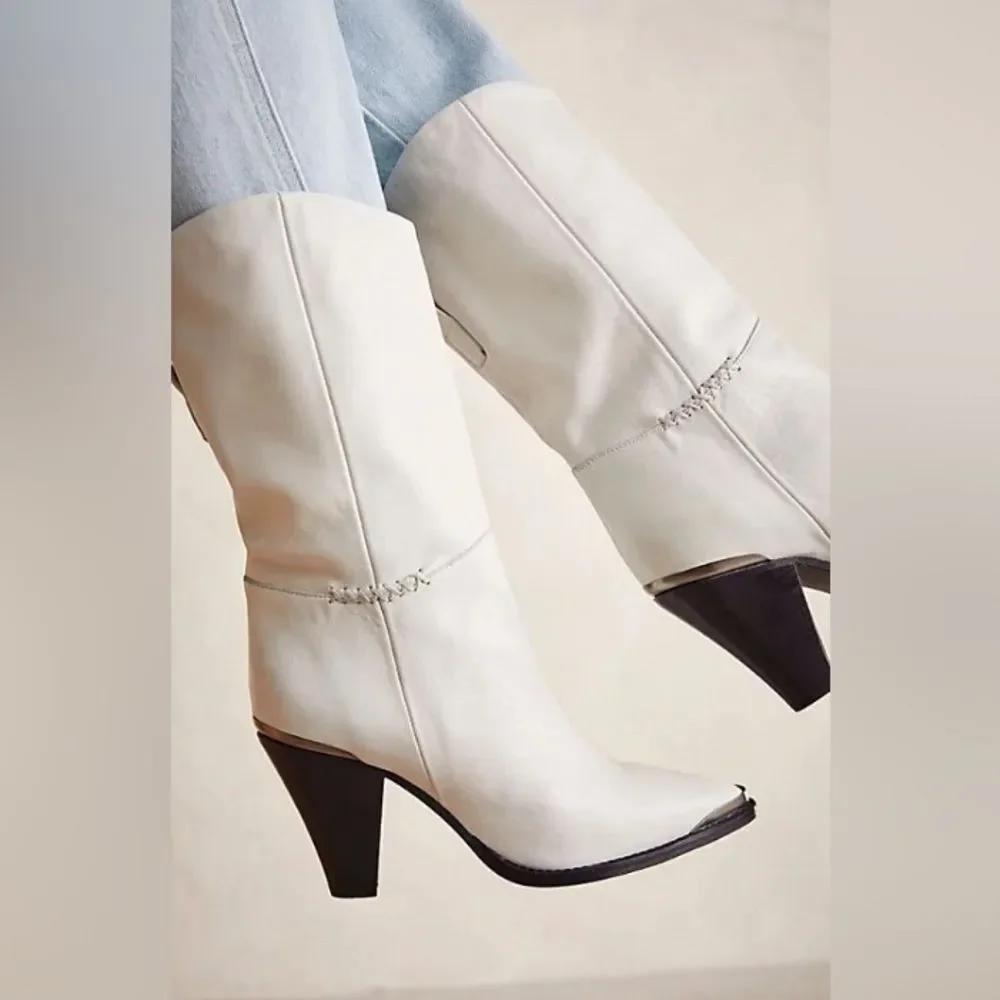Free People Stevie Mid Boots white leather size US 9 / EU 39